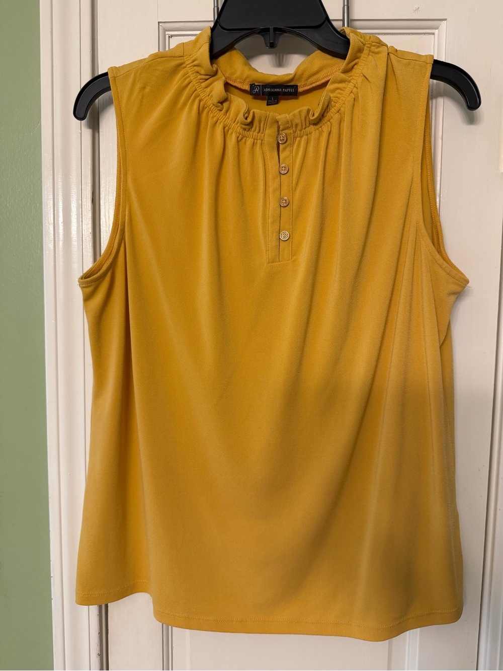 Adrianna Papell Mustard Yellow Ruffle-Neck Sleeveless blouse